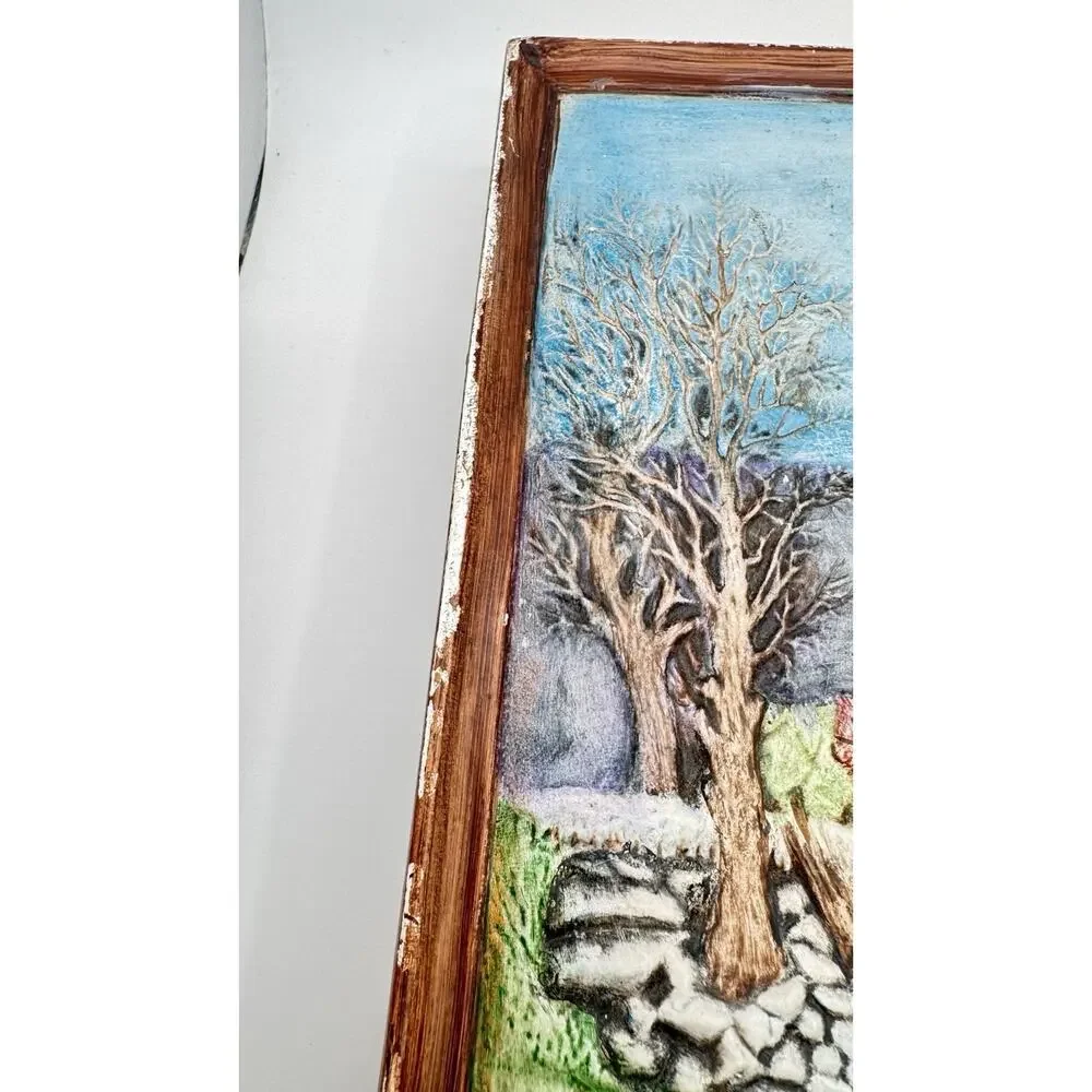 Vintage Byron Molds 1982/83 Hand Painted Winter Farm Scene Wall Clock Signed